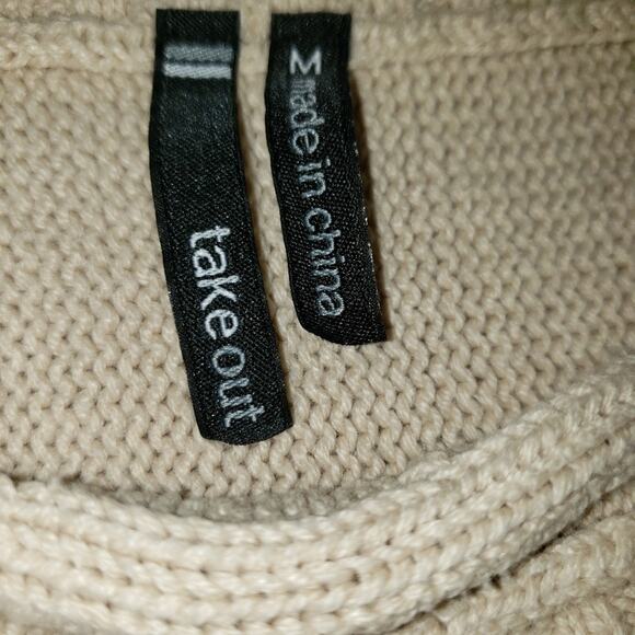 Take Out Longline Sweater cream cable knit sz M - Picture 6 of 6